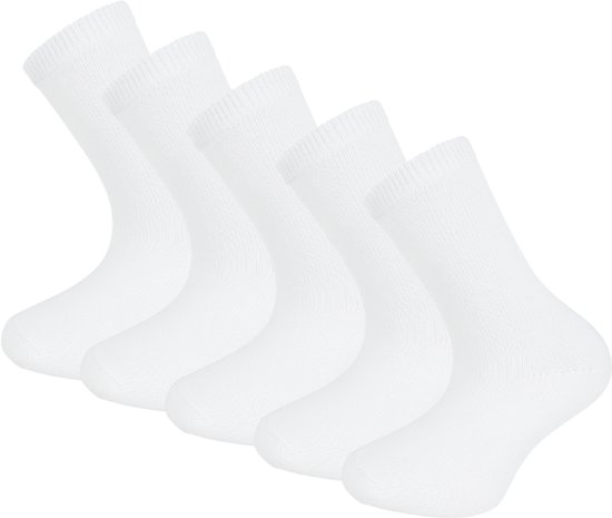 5 paar Kindersokken - Katoen - Jongens & Meisjes - SQOTTON® - Wit Maat 23-26