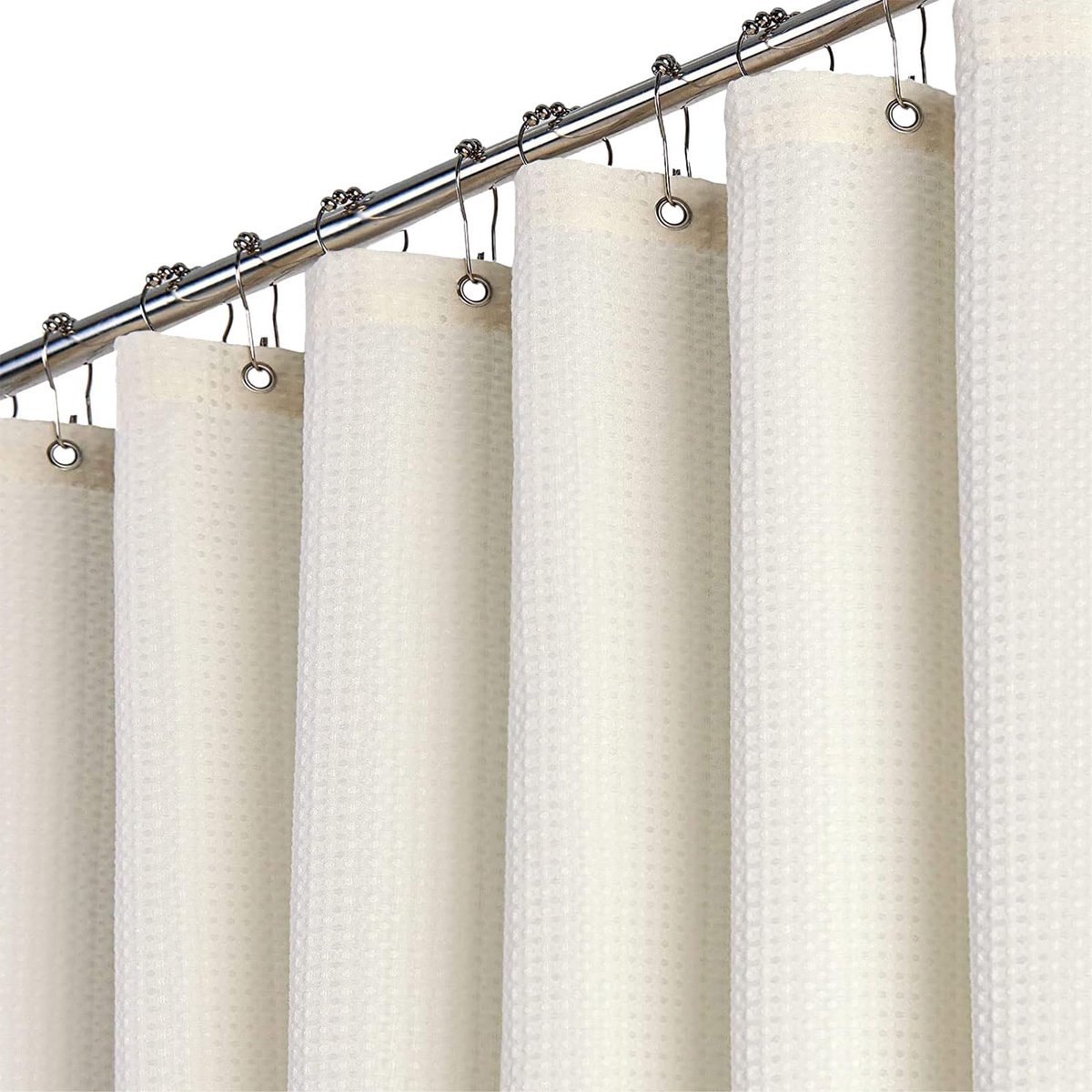 Ibenzoa® Extra Lang Waterafstotend Douchegordijn in Effen Crèmekleurig Wafelpatroon, 240x180 cm