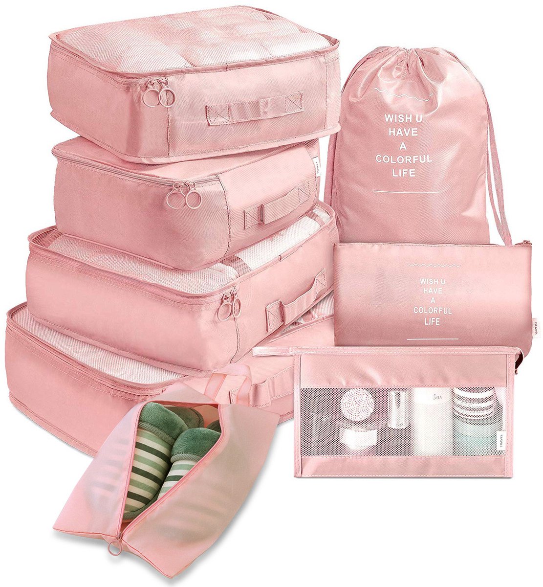 Packing Cubes 8-Delig - Koffer Organizer Set - Bagage Organizers - Tasorganizers - Backpack Organizer - Compression Cube - Travel Backpack Organizer - Kleding Organizer Set Voor Koffer en Backpack - Packing Cubes Backpack - Compression