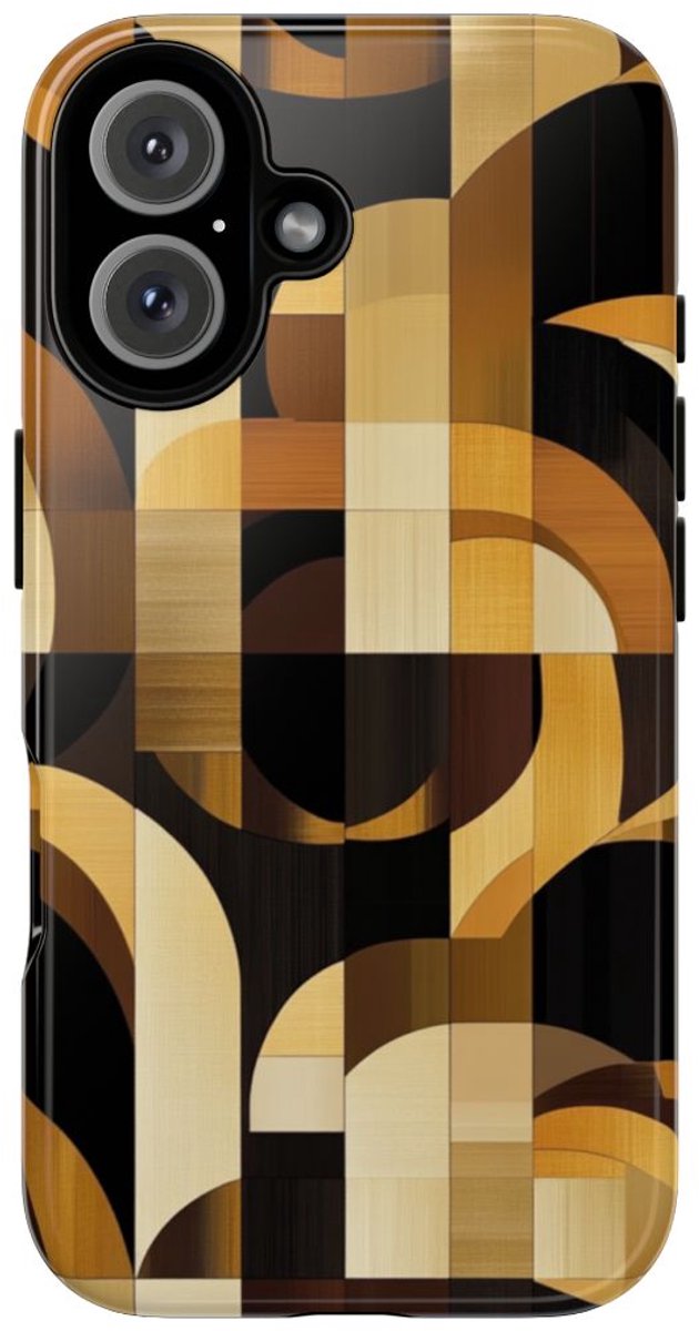 Geometrisch Bruin-Goud Art Deco Patroon – Telefoonhoesje Geschikt voor iPhone 16