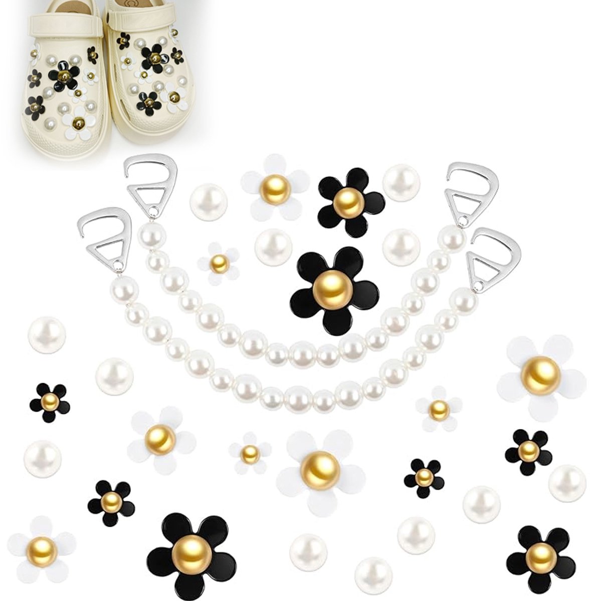 Lot de 30 breloques en forme de marguerite pour femme et fille, accessoires de sandales, cadeaux d'anniversaire, perle acrylique,Sandaaldecoratiegeschenken - Cadeaus voor vrouwen, meisjes, kinderen, klompbedels