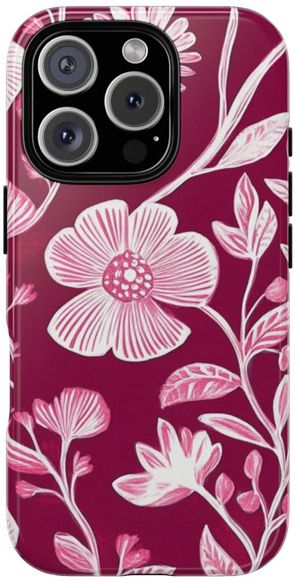Roze en Witte Bloemenprint – Telefoonhoesje Geschikt voor iPhone 16 Pro
