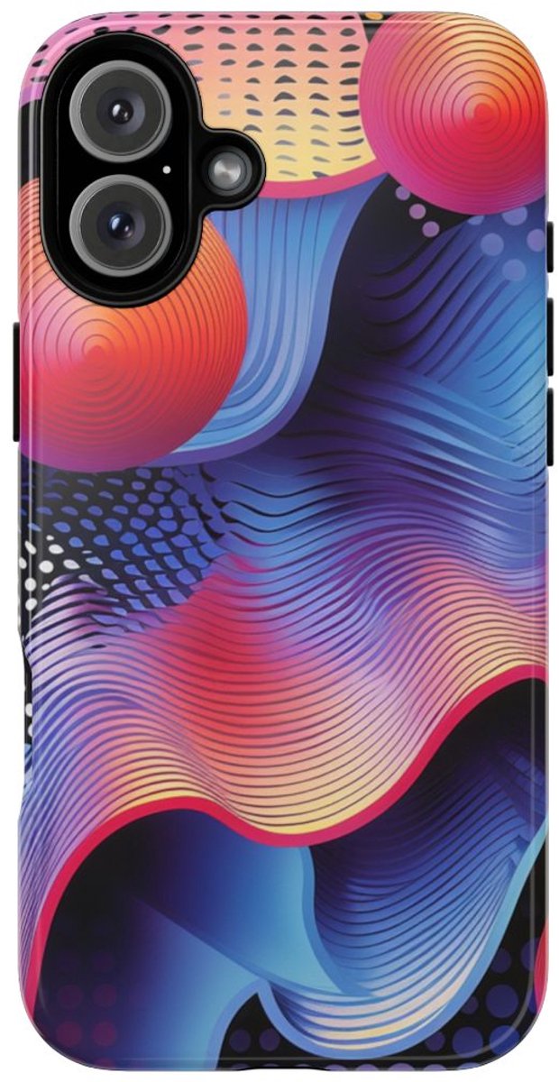 Kleurrijke Abstracte Golven en Bollen – Telefoonhoesje Geschikt voor iPhone 16 Plus