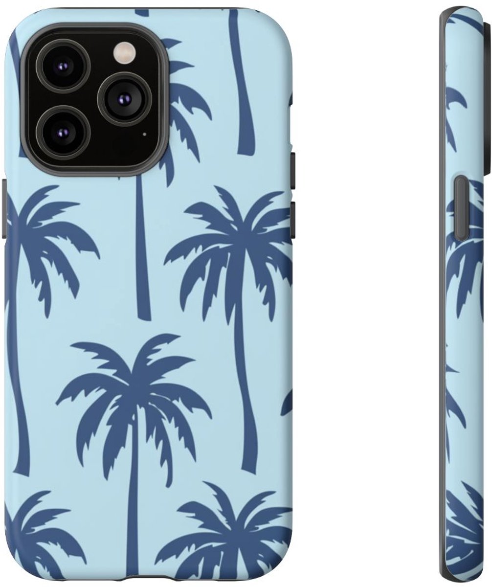 Blauw Palmbomenpatroon – Telefoonhoesje Geschikt voor iPhone 14 Pro Max