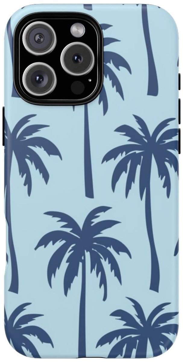 Donkerblauw Palmboompatroon – Telefoonhoesje Geschikt voor iPhone 16 Pro Max