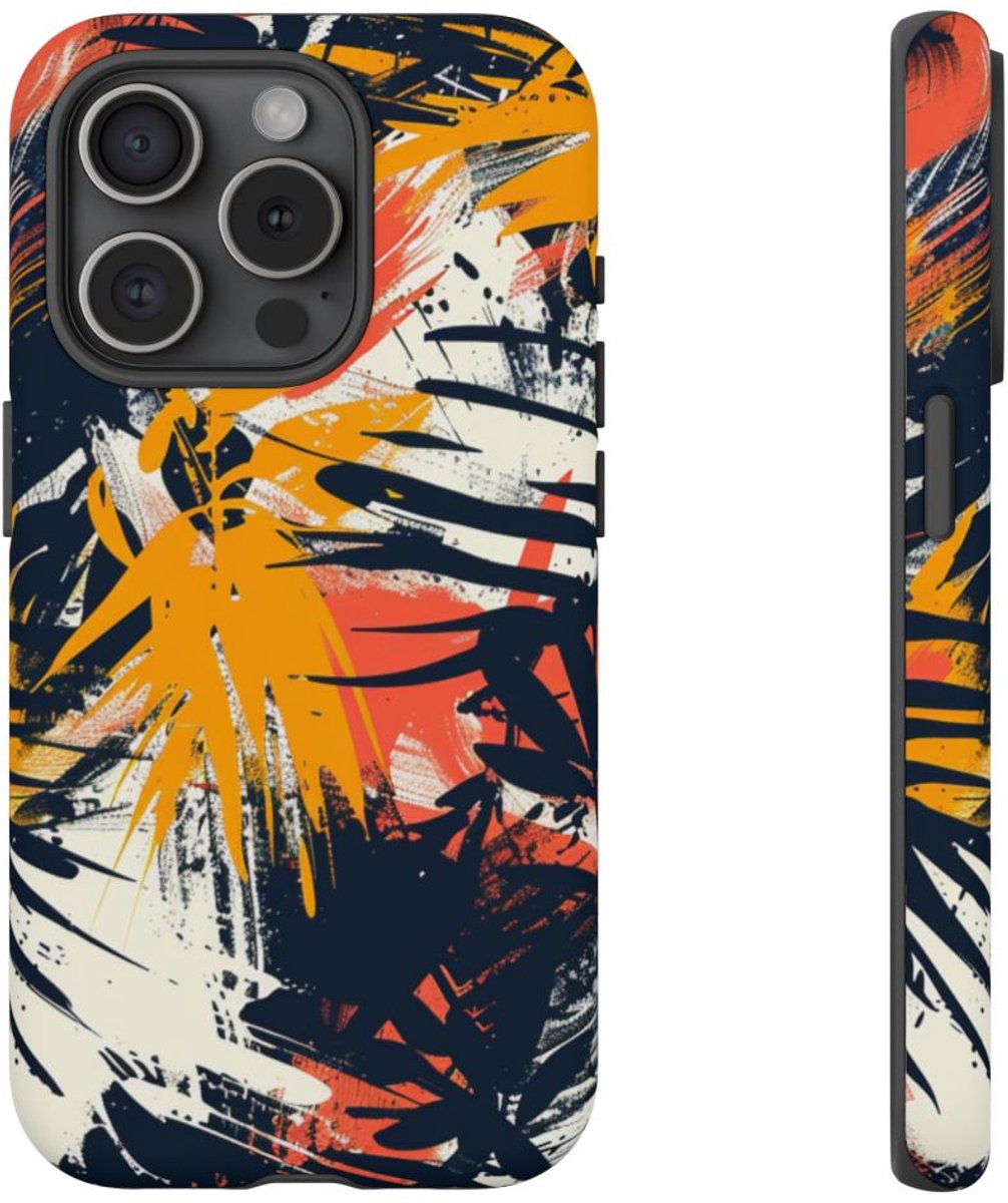 Abstracte Tropische Penseelstreken – Telefoonhoesje Geschikt voor iPhone 15 Pro