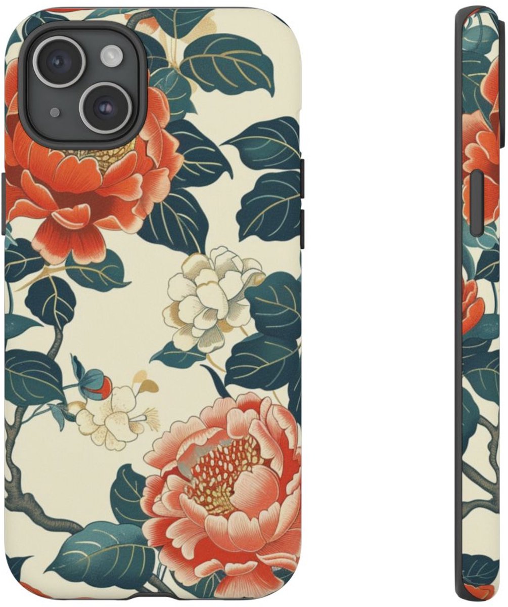 Vintage Pioenrozenpatroon – Telefoonhoesje Geschikt voor iPhone 15 Plus