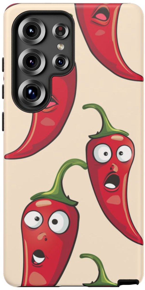 Grappig Rood Chilipeperpatroon – Telefoonhoesje Geschikt voor Samsung Galaxy S25 Ultra