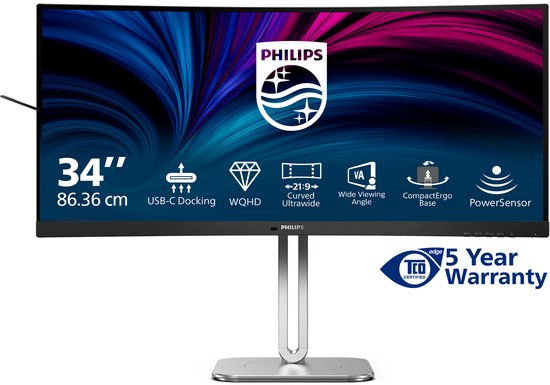 Philips 5000 series 34B2U5600C/00 écran d'ordinateur 86,4 cm (34") 3440 x 1440 pixels Dual QHD LCD Grijs