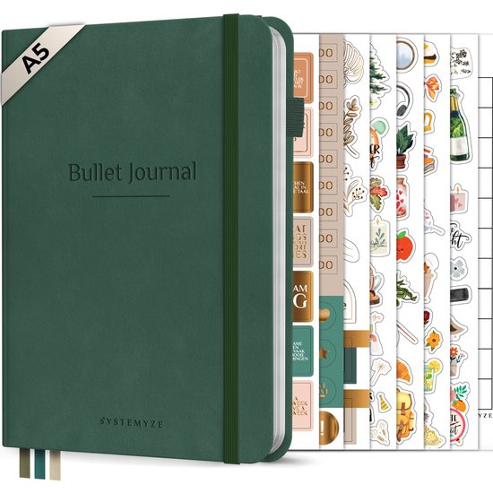Systemyze Bullet Journal – Notitieboek A5 – Journal Notebook – Hardcover Vegan Leer – Donkergroen