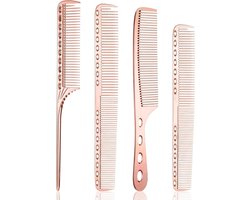 4-delige professionele kapselset - metalen kammen voor dames, heren en kappers - rattenstaart kam - ontwarrende kam - roségoud