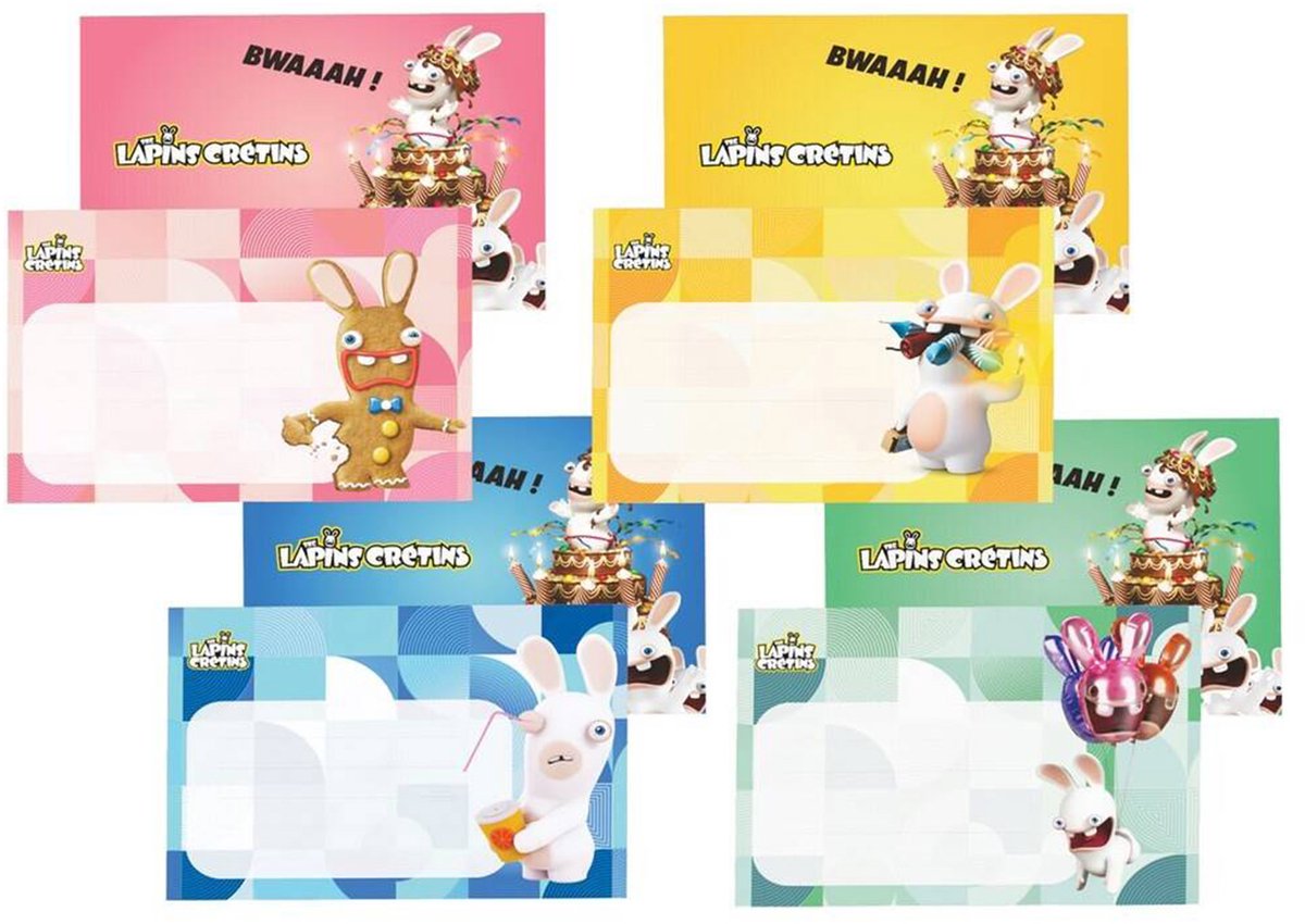 PTIT CLOWN - 8 Raving Rabbids uitnodigingskaarten met enveloppen