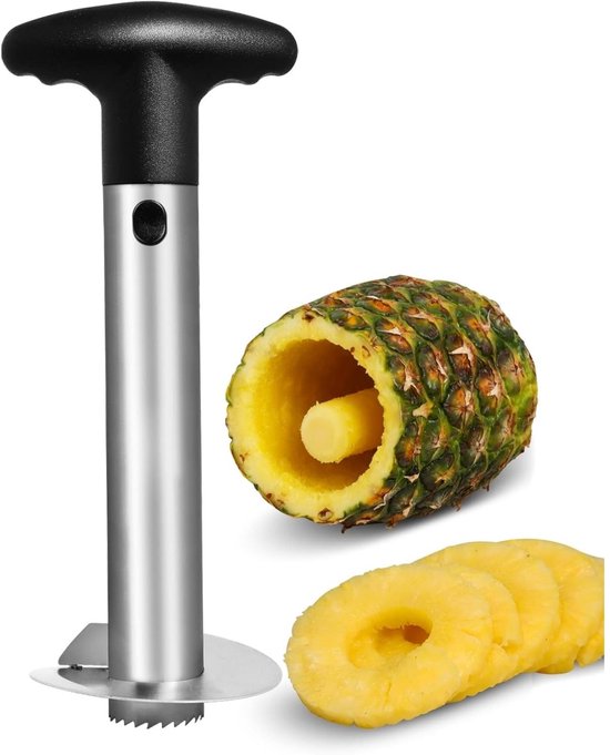 EXCITAT Dunschiller - Ananasschiller - Ananassnijder - Roestvrijstalen snijder - Geschikt voor het schillen en ontpitten van verse ananas - Zwart