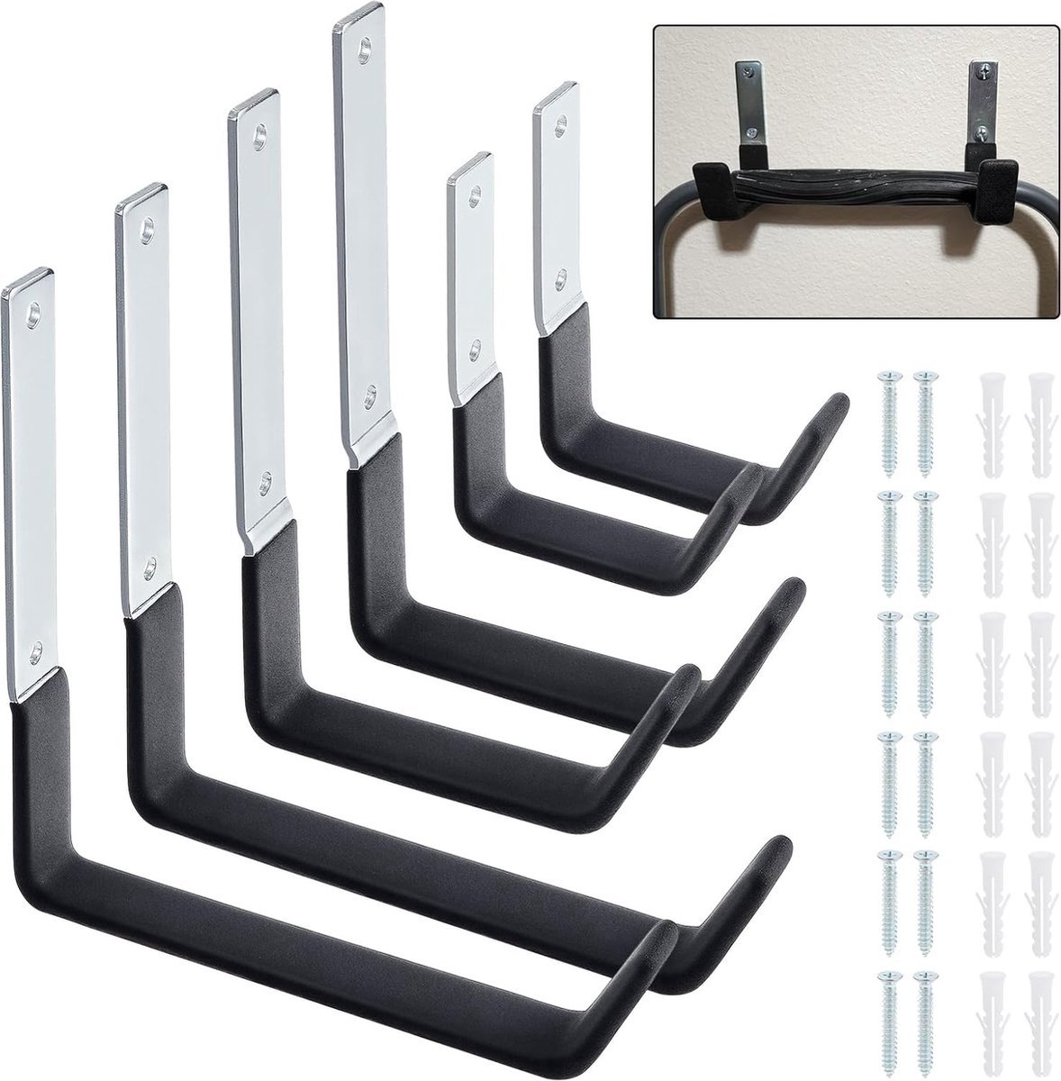 Thuys – Garage Opslagset – 6 Stuks Wandmontage Haken – Voor Fiets – Ladder En Grote Voorwerpen
