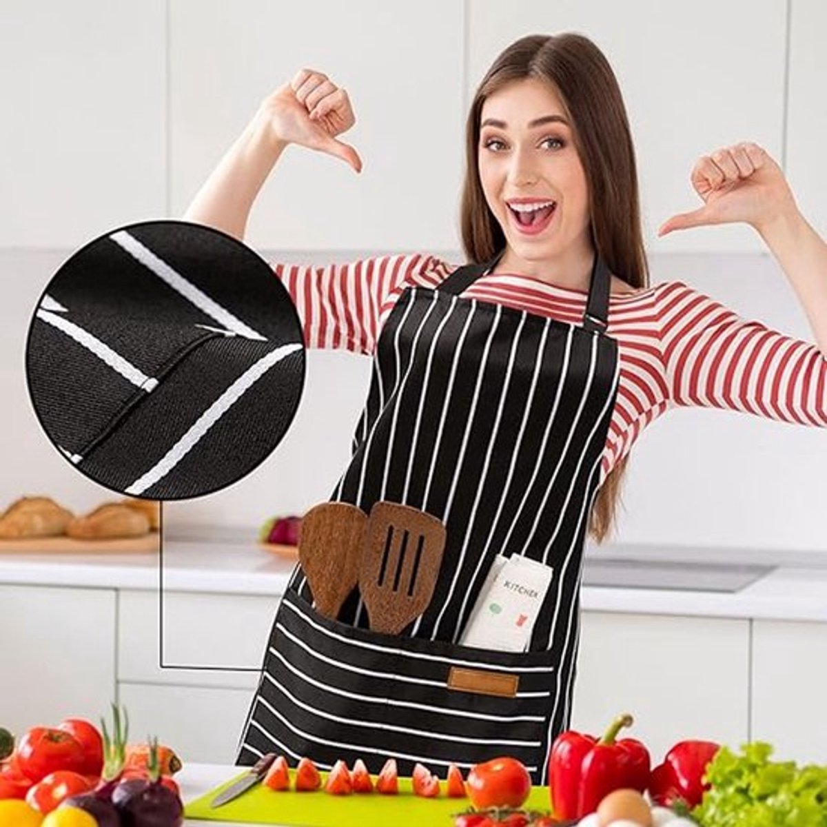 Keukenschort - 2 Stuks - Professioneel Kookschort - Horeca Sloof - Pottenbakken Schort - BBQ Schort - Verfschort - Timmermansschort - voor Dames en Heren - 2 Praktische Grote Zakken - Apron - voor BBQ, Koken en Ambachtelijk Werk - Zwart en Grijs — cadeau in Kookcadeaus - foto 8