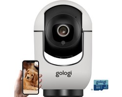 Gologi Huisdiercamera met App - Hondencamera - Pet camera - Beveiligingscamera Binnen - Security camera - Voor alle huisdieren - Met wifi - Met 32 GB SD kaart - Wit