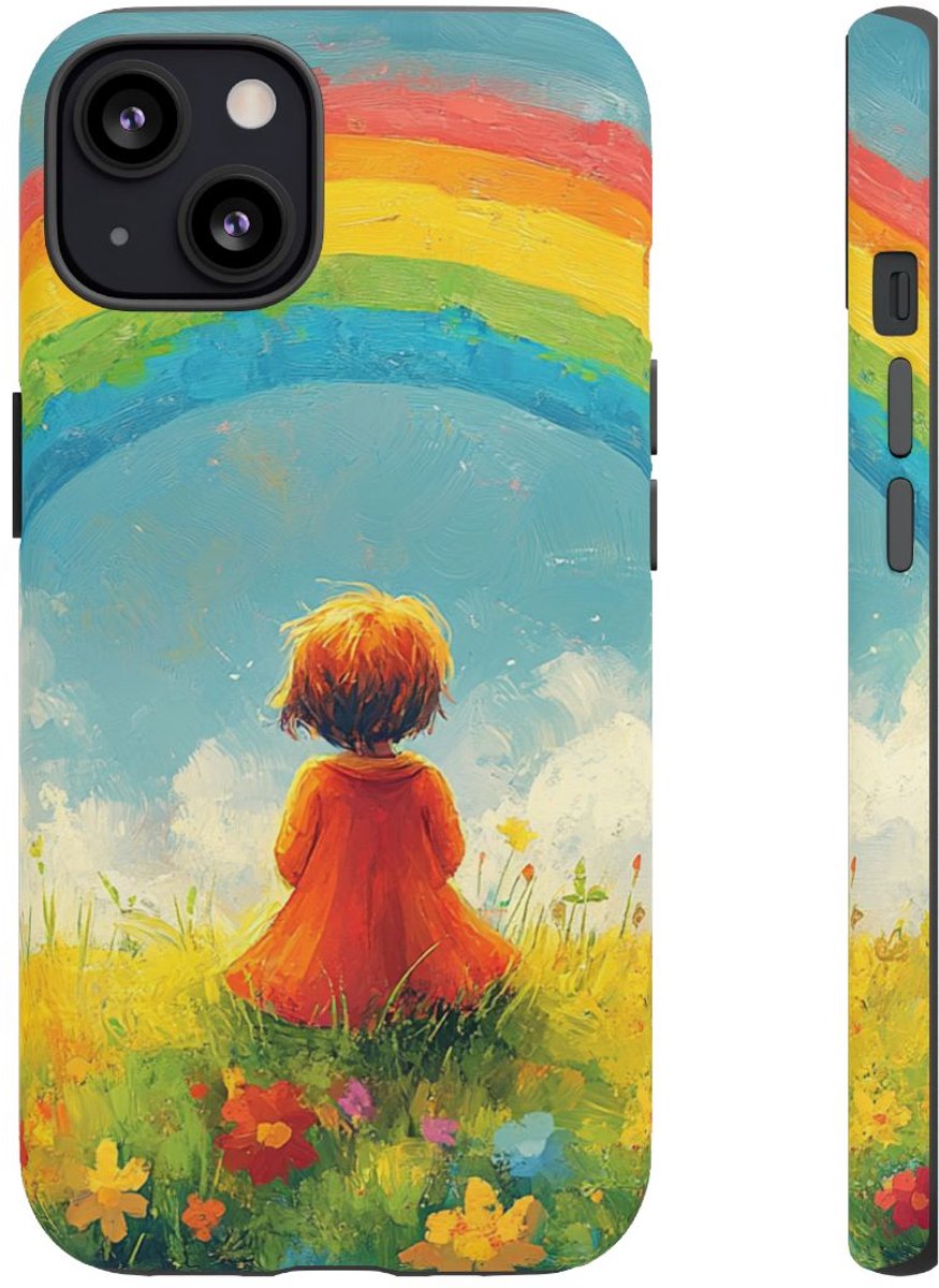 Kind Kijkt Naar Regenboog – Telefoonhoesje Geschikt voor iPhone 13