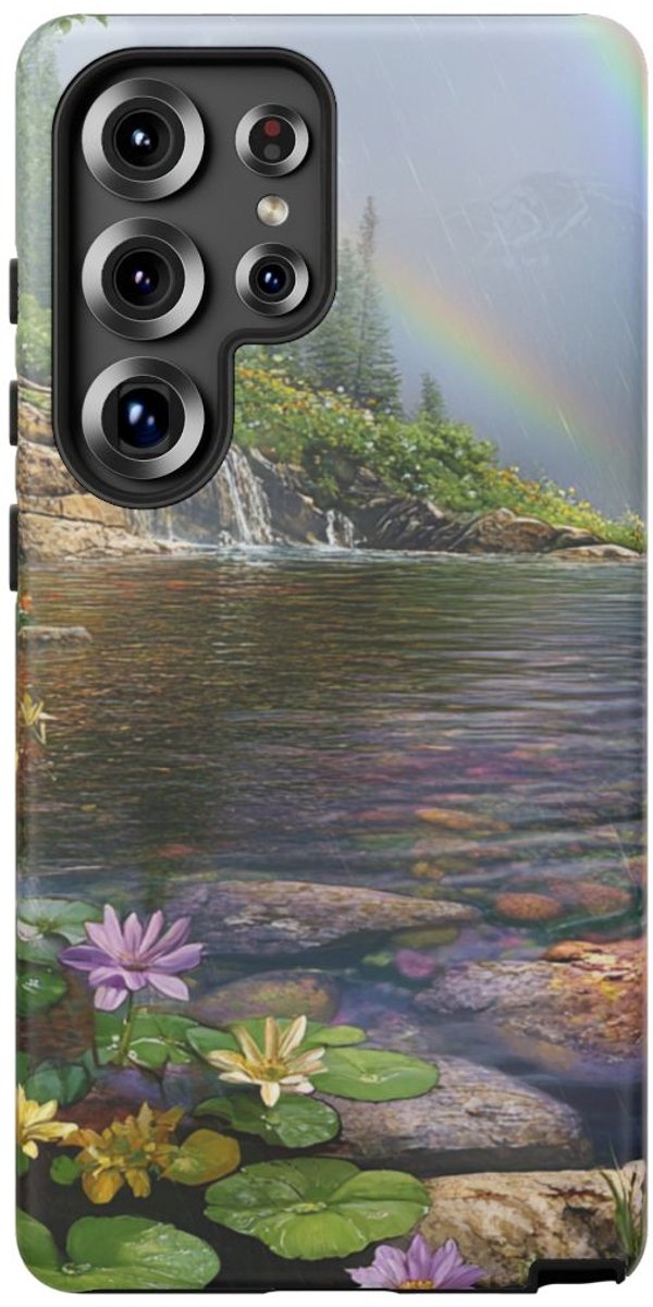 Kleurrijke Zomerbloemen en Regenboog – Telefoonhoesje Geschikt voor Galaxy S25 Ultra