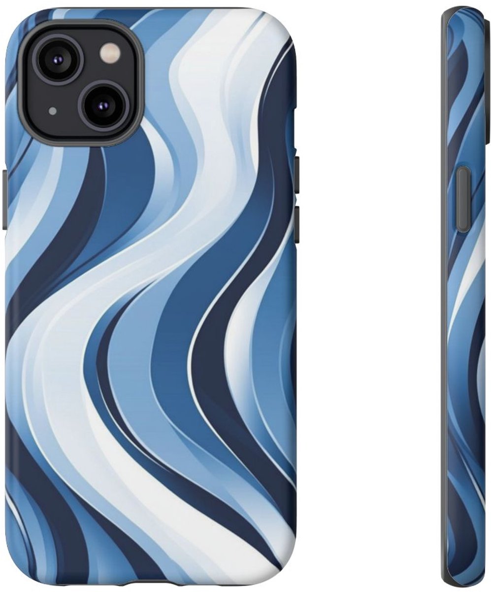 Modern Blauw Golfpatroon – Telefoonhoesje Geschikt voor iPhone 14 Plus