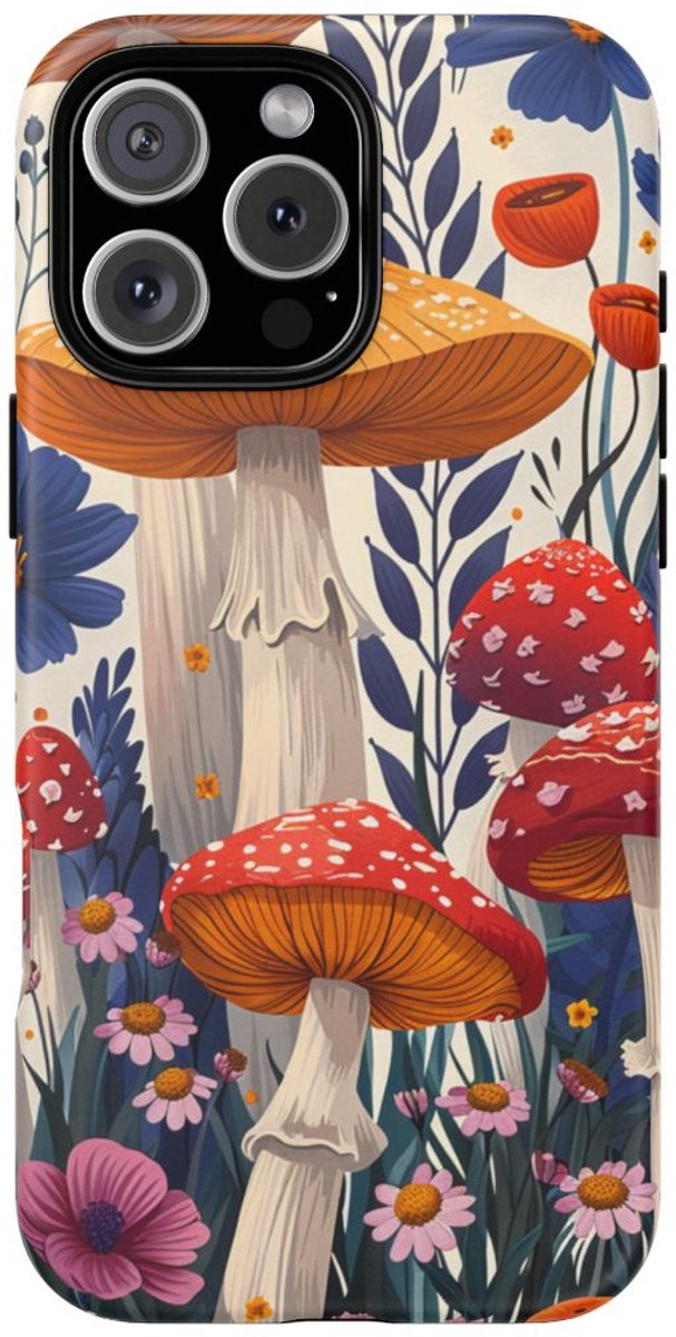 Paddenstoelen en Bloemen – Telefoonhoesje Geschikt voor iPhone 16 Pro Max