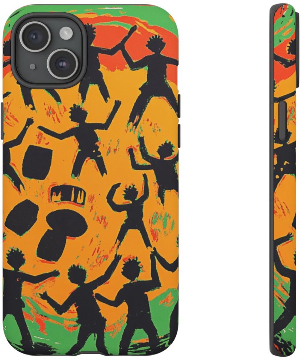 Abstracte Tribale Dans en Muziek – Telefoonhoesje Geschikt voor iPhone 15 Plus