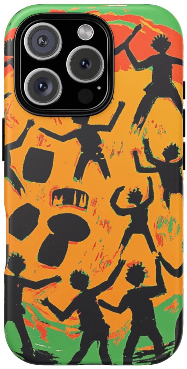 Abstracte Tribale Dans en Trommels – Telefoonhoesje Geschikt voor iPhone 16 Pro