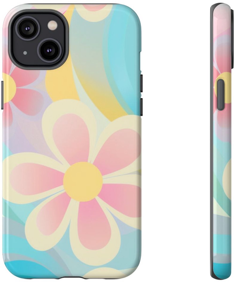 Pastel Groovy Bloemenpatroon – Telefoonhoesje Geschikt voor iPhone 14 Plus