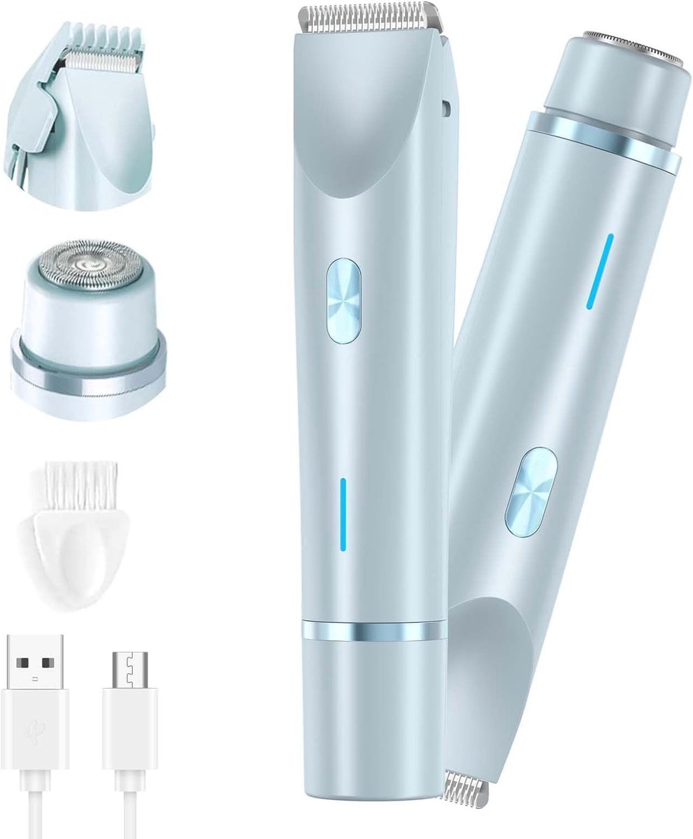 Intieme trimmer voor dames, elektrisch scheerapparaat voor dames, voor dames, scheerapparaat met dubbele kop, IPX7 waterdicht, oplaadbaar, voor lichaam en gezicht (blauw) - Cyslmuk