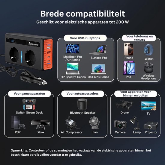 Omvormer 12v naar 230v Zuivere Sinus 2500W/5000W Auto Omvormer Spanningsomvormer Pure Sine Wave Power Inverter met afstandsbediening & LCD-scherm & EU-stopcontact & 2 x 3,4 A USB & Type-C poort