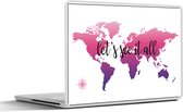 Sticker pour ordinateur portable - 15,6 pouces - Wereldkaart - Rose - Boussole