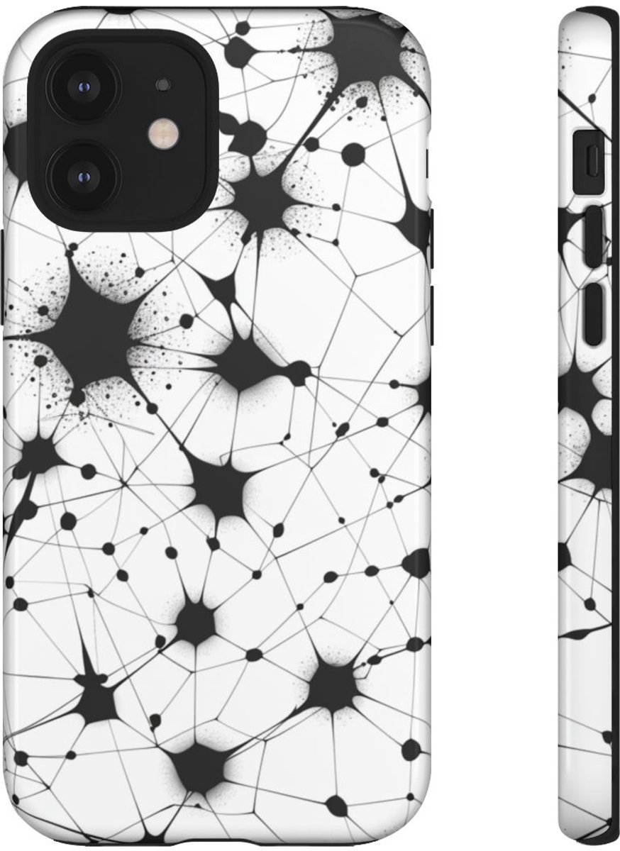 Zwart-Wit Abstract Netwerkpatroon – Telefoonhoesje Geschikt voor iPhone 12
