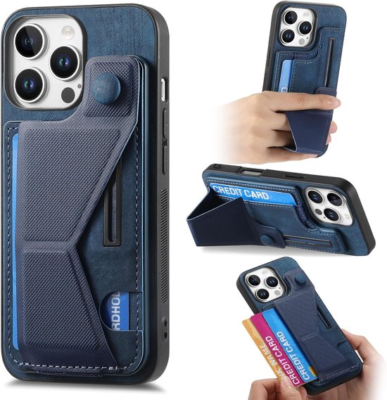 Foto: Beschermhoesje voor yyds 16 pro max ultradun pu tpu kaartenvak standaard compatibel met magnetische autohouder blauw smartphoneaccessoires