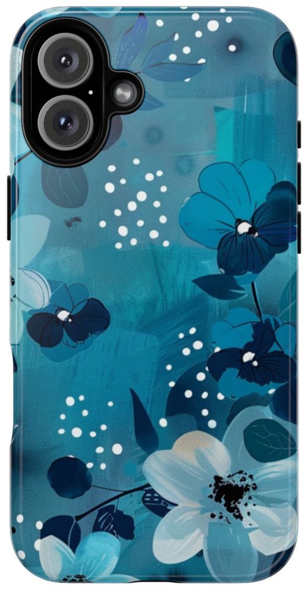 Turquoise Bloemenpatroon met Stippen – Telefoonhoesje Geschikt voor iPhone 16 Plus
