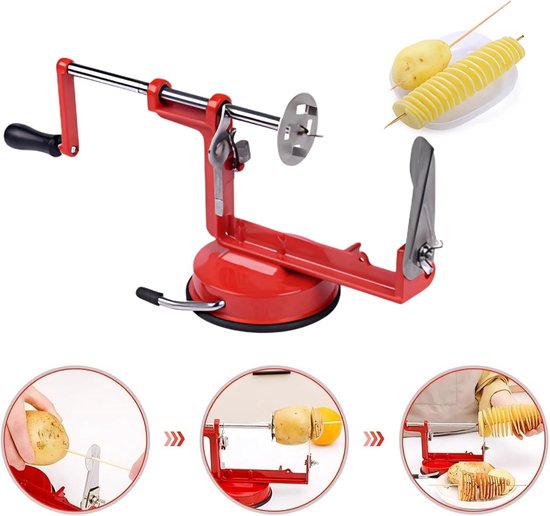 Fruitschiller-ontpitter-en-aardappelsnijder-spiraalsnijder-roestvrij-staal-dunschiller-machine-voor-fruit-aardappelen-tornado-chips — afbeelding 3