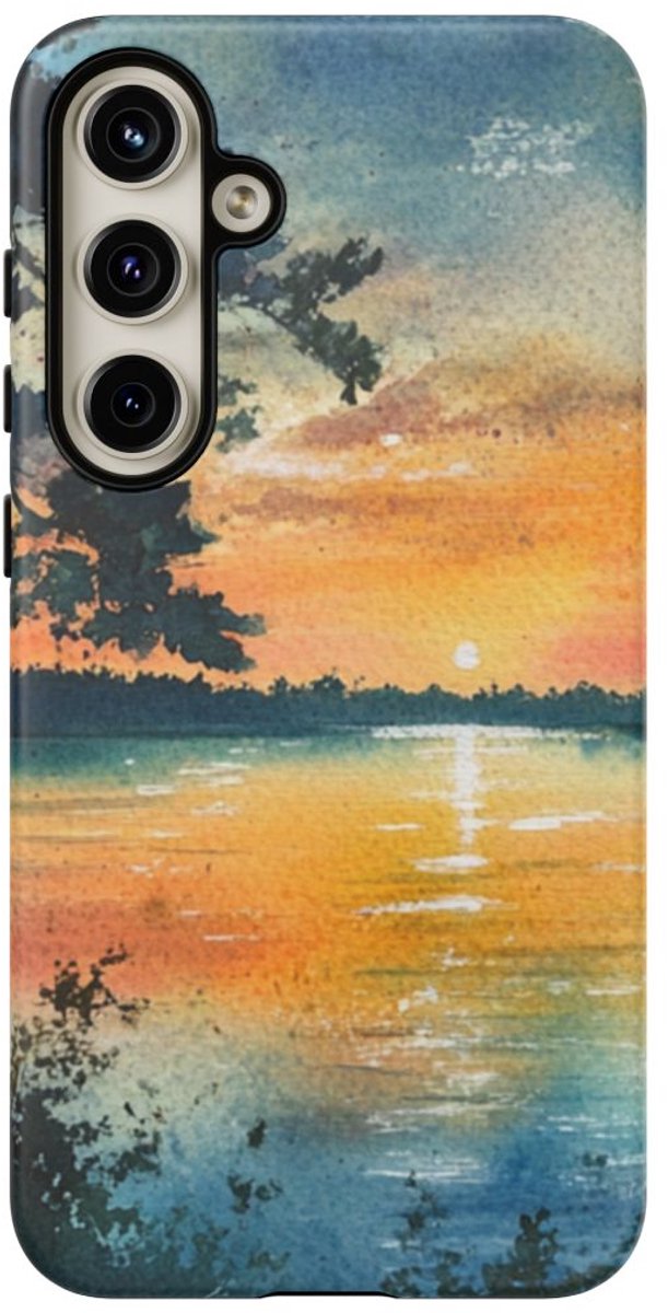 Zeilboot bij Schemermeer in Aquarel – Telefoonhoesje Geschikt voor Galaxy S24 Plus