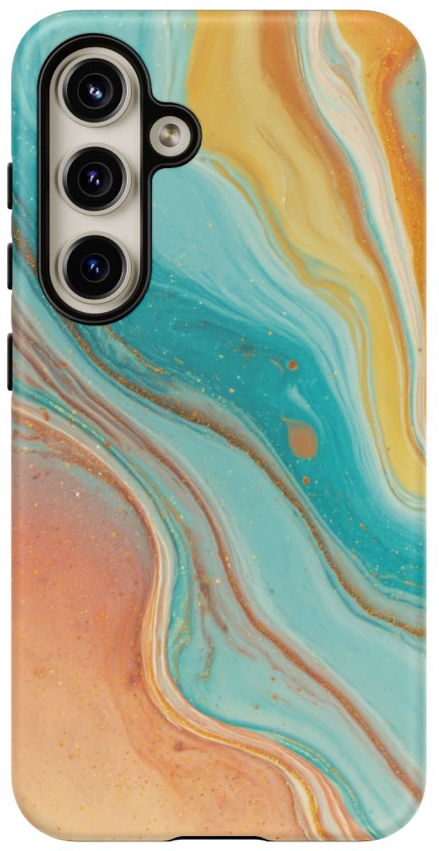 Oranje en Teal Marmerstructuur met Mat Effect – Telefoonhoesje Geschikt voor Galaxy S24