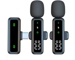 Microfoon – Draadloze microfoon – Microfoon bluetooth – Dasspeld Microfoon – Met digitale vermogensweergave – USB-C – Plug & Play – 2 Stuks – Geschikt voor video-opnames
