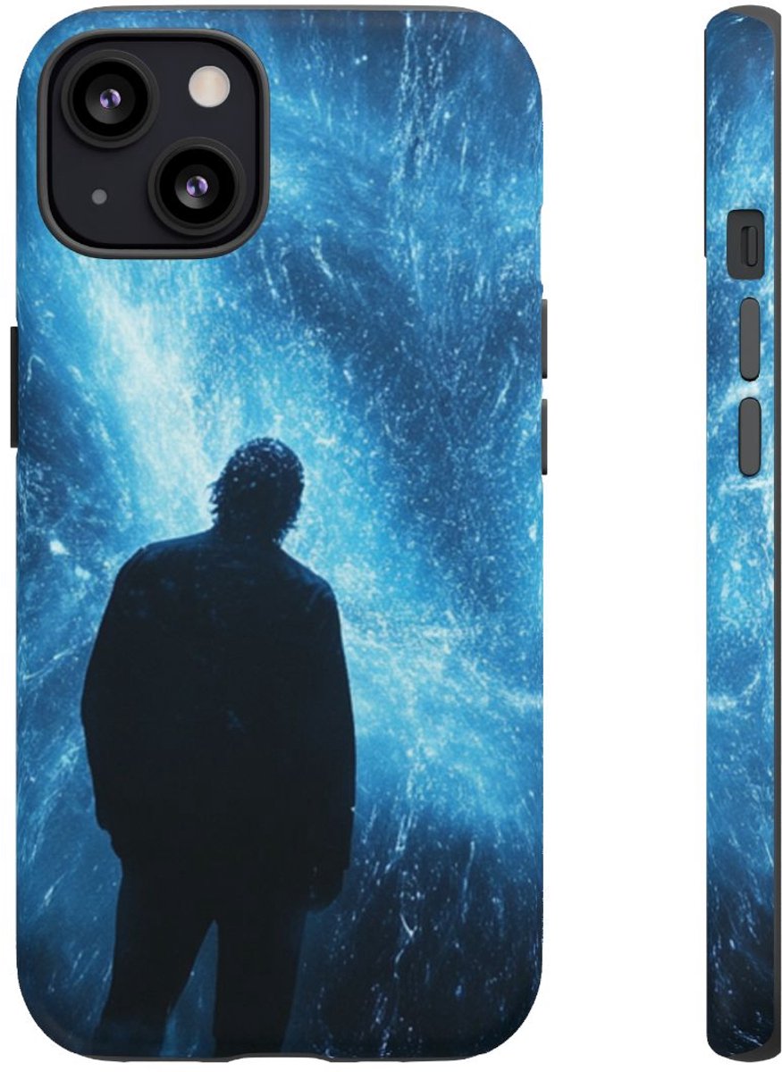 Silhouet met Blauwe Abstracte Lichtuitbarsting – Telefoonhoesje Geschikt voor iPhone 13