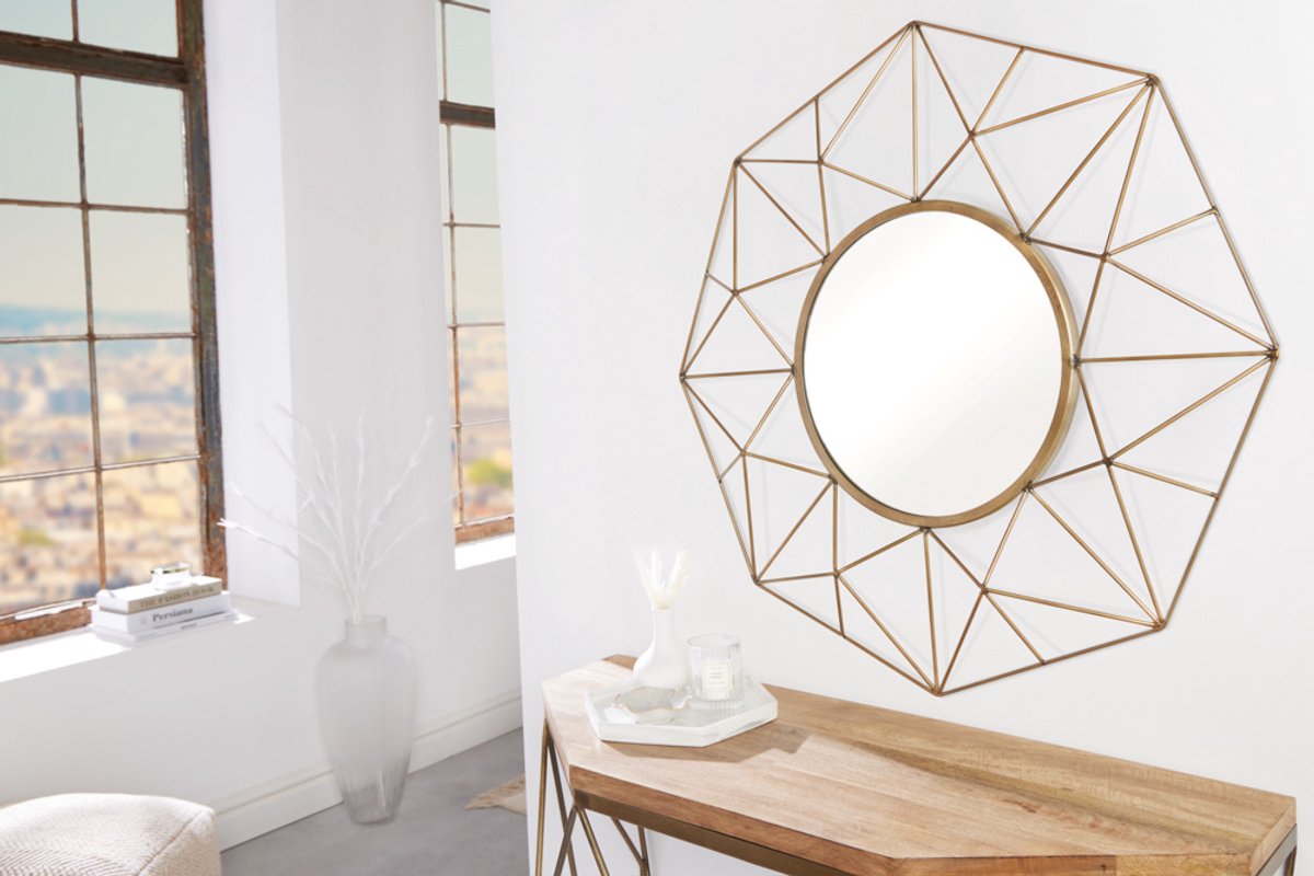 Handgemaakte spiegel DIAMOND XL 90cm messing gemaakt van ijzer in retro design - 43066