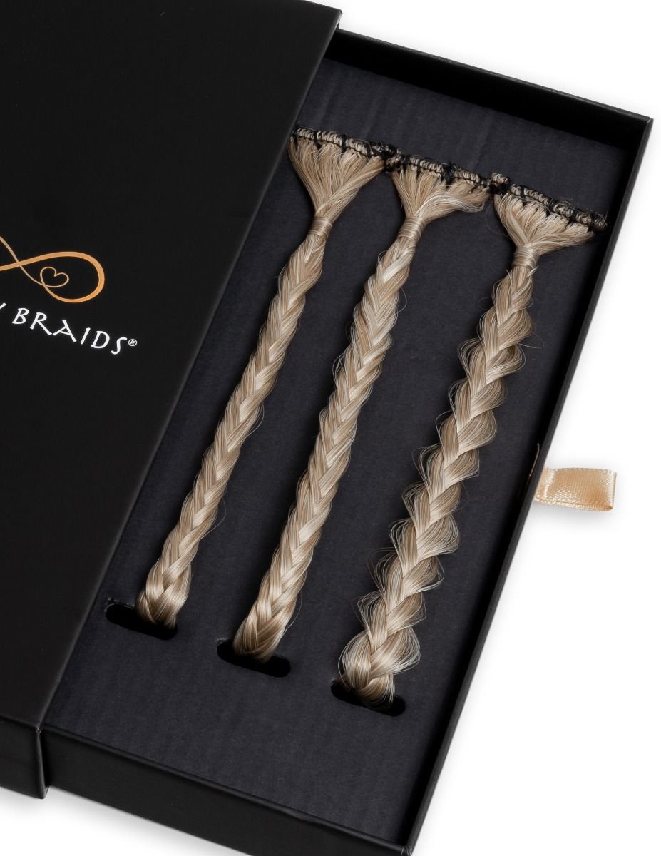 Infinity Braids - Braidies - Set van 3 Clip-in Vlechtjes - Lizzy, Jolie & Viènne Stijl - Haarklem - Haarclip - Haarclip Dames - Haarklemmen - Infinity Braidies Mini Satin Caramel