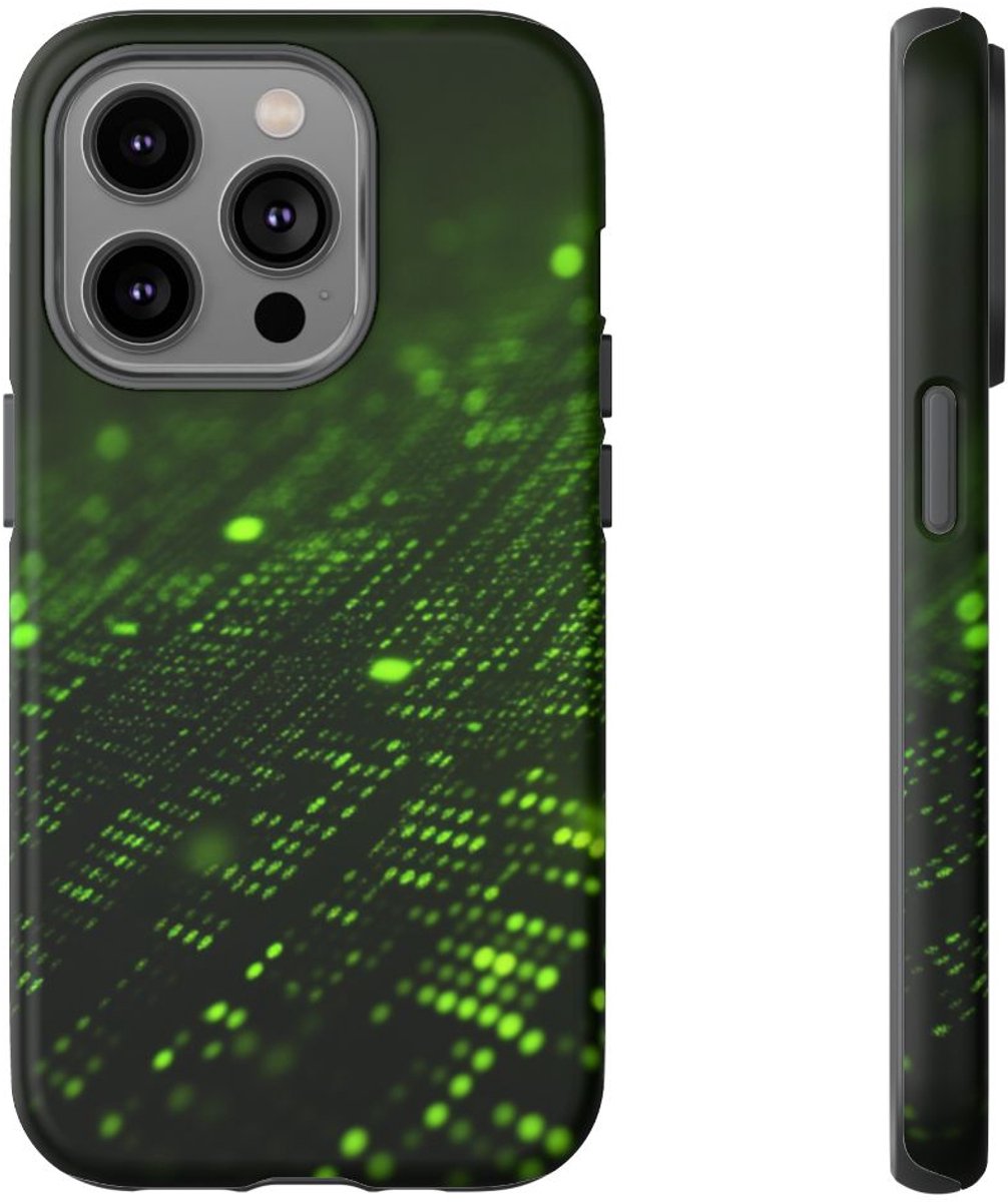 Abstract Digitaal Groen Deeltjesraster – Telefoonhoesje Geschikt voor iPhone 14 Pro