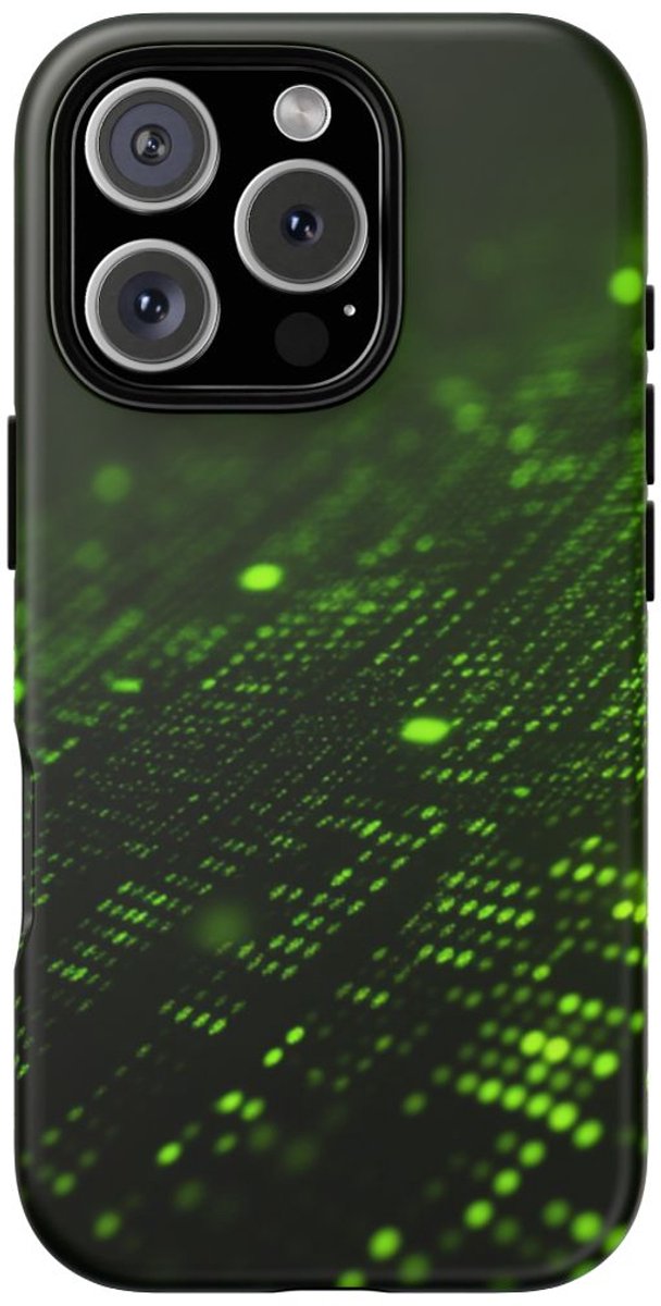 Abstract Digitaal Groen Deeltjesraster – Telefoonhoesje Geschikt voor iPhone 16 Pro