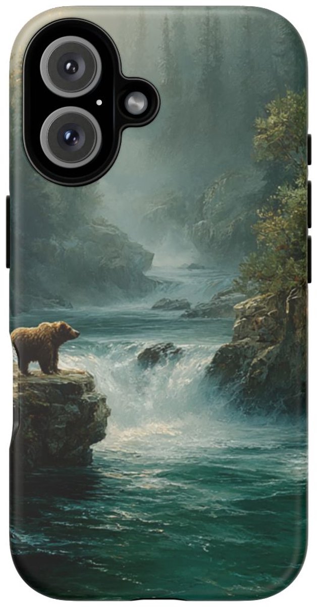 Bruine Beer bij Stromende Rivier – Telefoonhoesje Geschikt voor iPhone 16