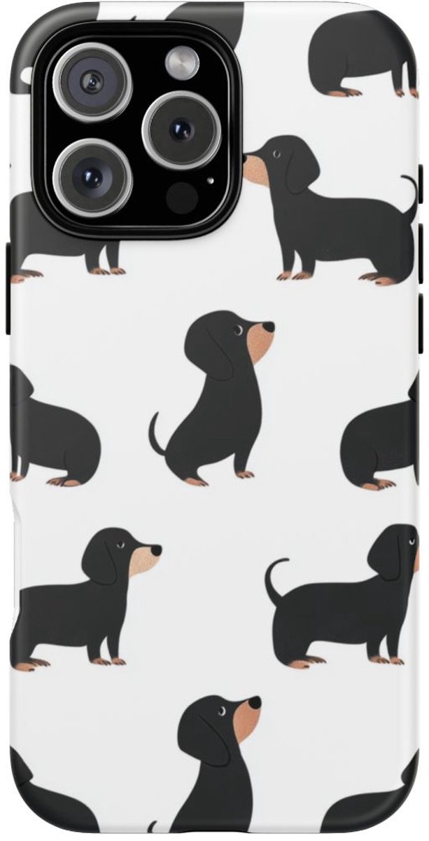 Minimalistisch Zwart Teckelpatroon – Telefoonhoesje Geschikt voor iPhone 16 Pro Max