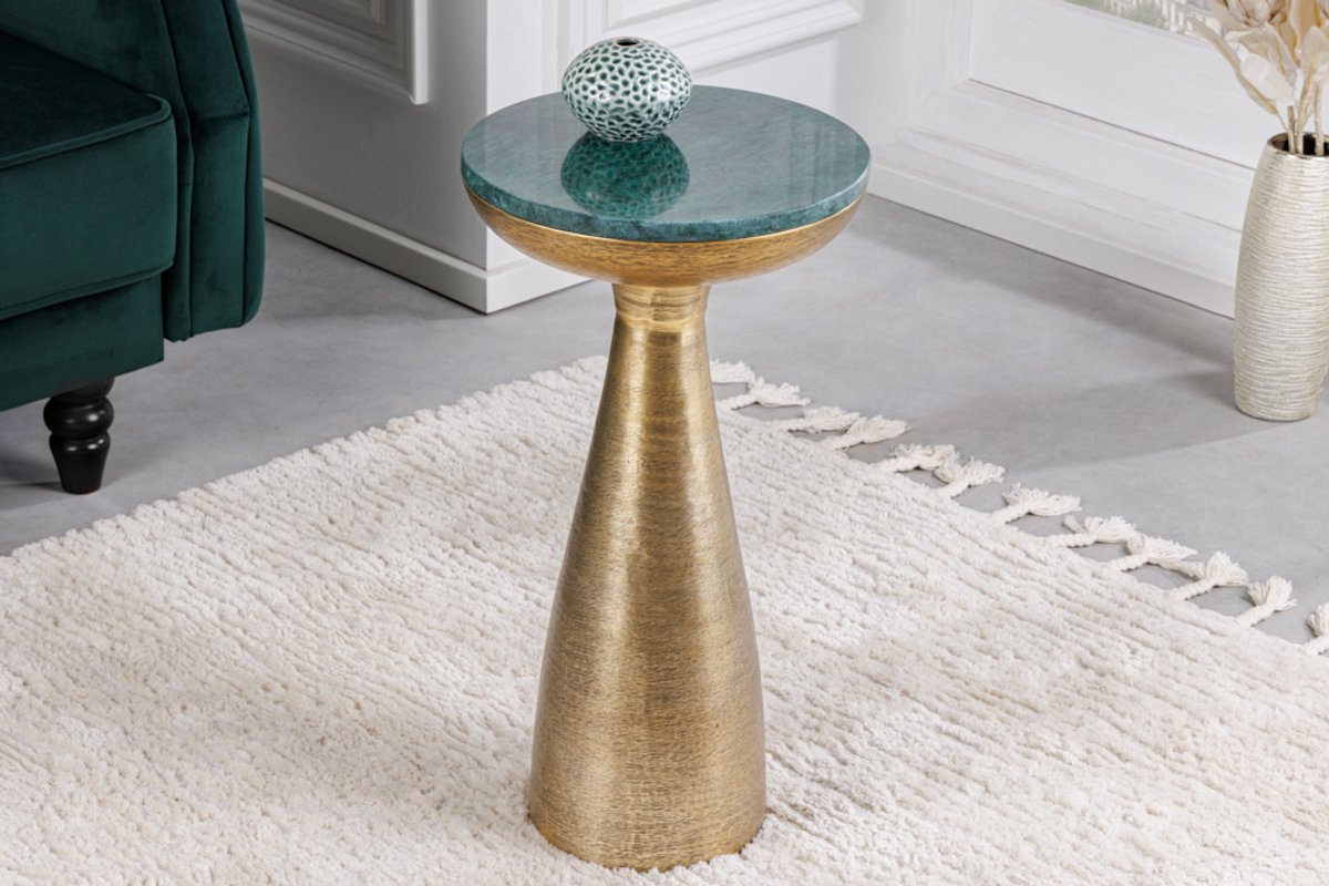 Invicta Interior Handgemaakte bijzettafel ELEMENTS 55cm goudgroen marmer rond - 42731 Zie omschrijving