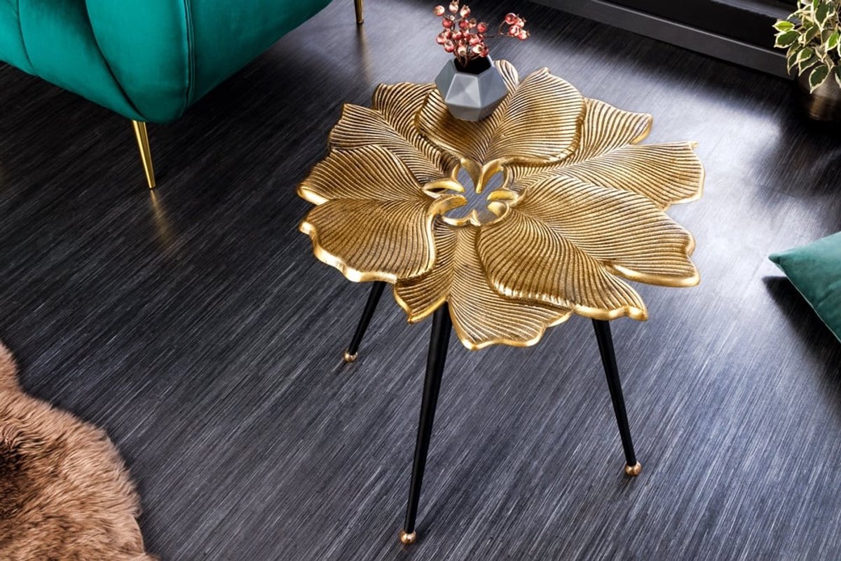 Invicta Interior Decoratieve bijzettafel GINKGO LEAFS 60cm goud handgemaakt metaal - 42243 Zie omschrijving