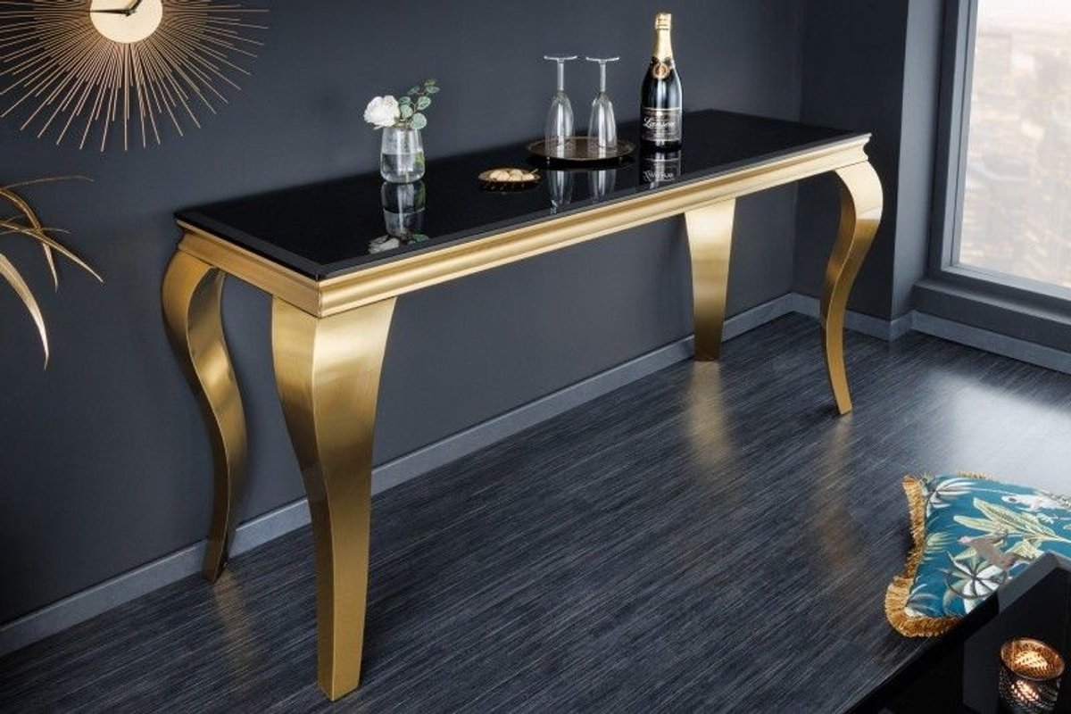 Invicta Interior Elegante consoletafel MODERN BAROK 145cm zwart goud opaalglas roestvrijstalen poten - 42314 Zie omschrijving