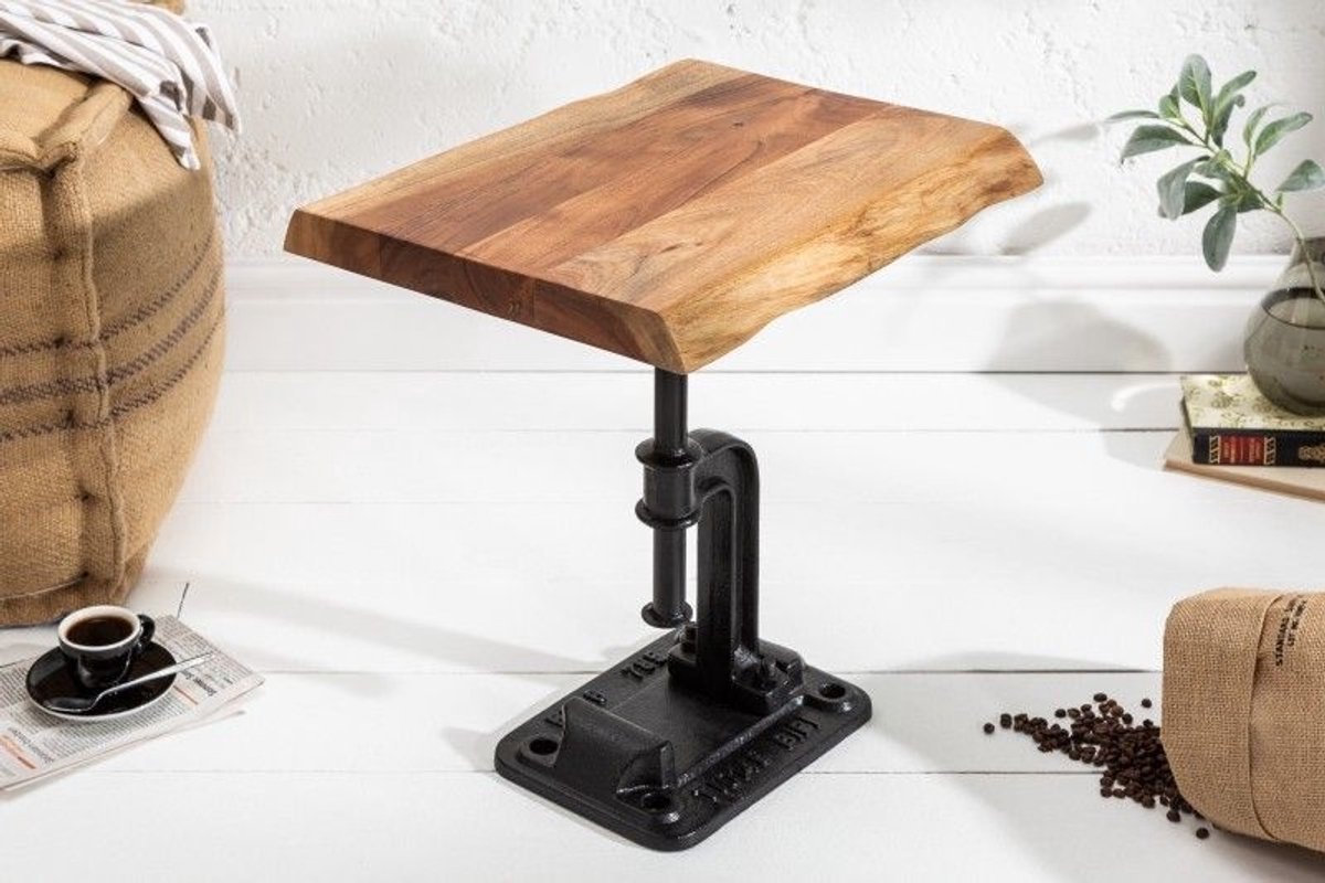 Authentieke bijzettafel FACTORY 43cm massief acaciahout industrieel design - 39291