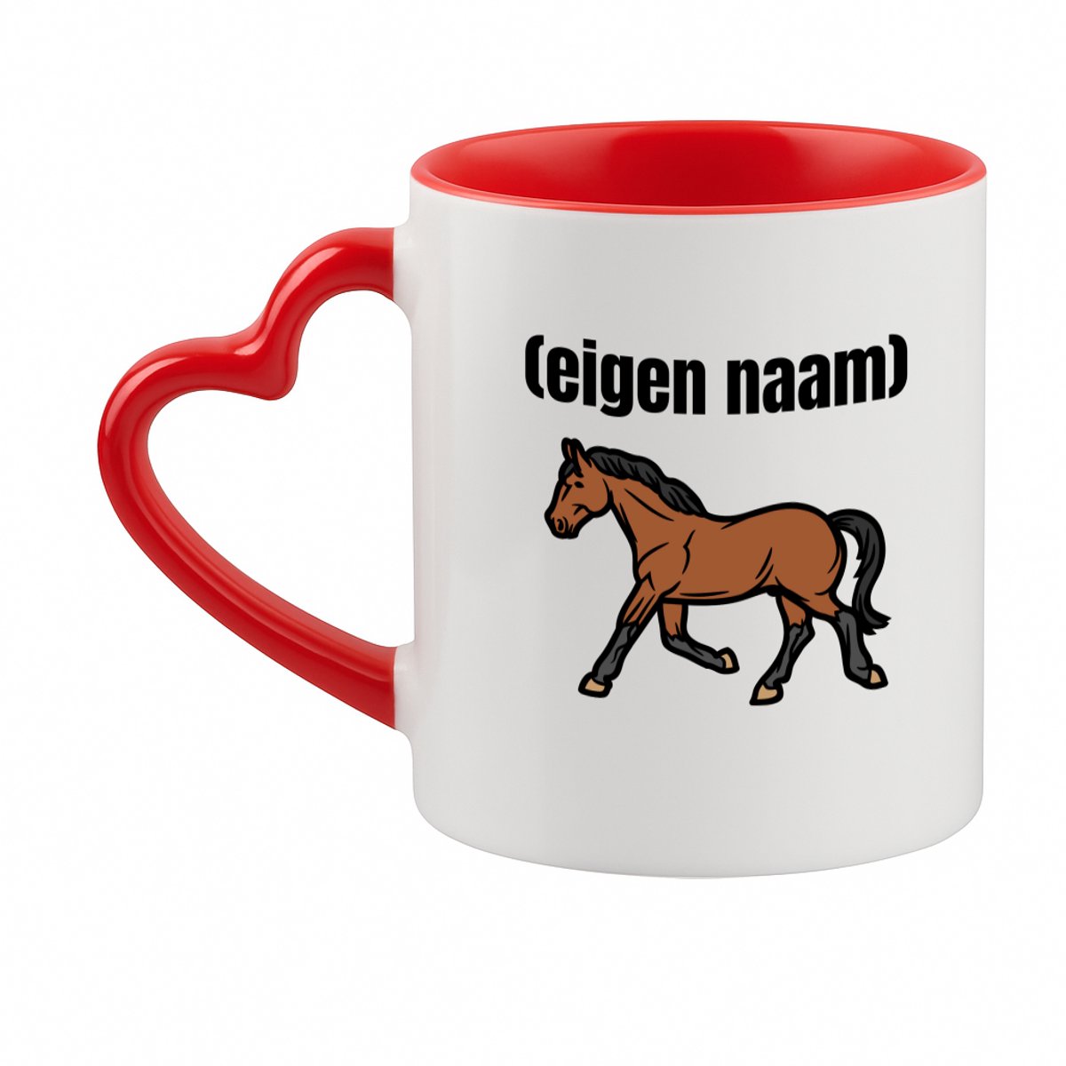 Hacebo® - rennend paard met eigen naam koffiebeker met hart oor rood - Paarden - paarden liefhebbers - thee mok - koffie beker - iemand die houdt van paarden - verjaardag - cadeau - kado - koffiemok - 330 ML