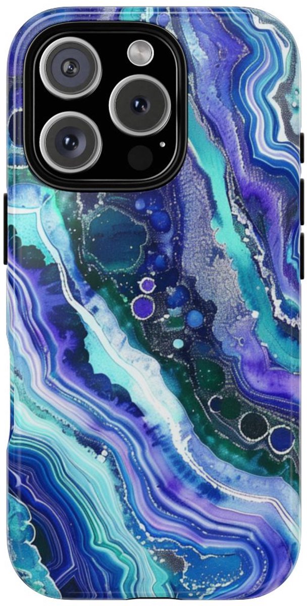 Blauw en Paars Geode-Wervelpatroon – Telefoonhoesje Geschikt voor iPhone 16 Pro
